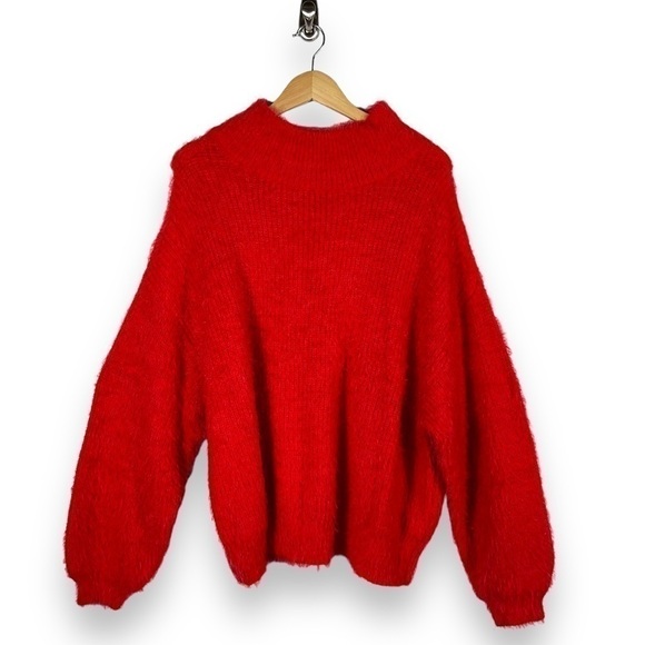 4 for $40 SALE! Eloquii Mock Neck Faux Fur Sweater, Lipstick Red, Size 22/24 - Picture 3 of 11